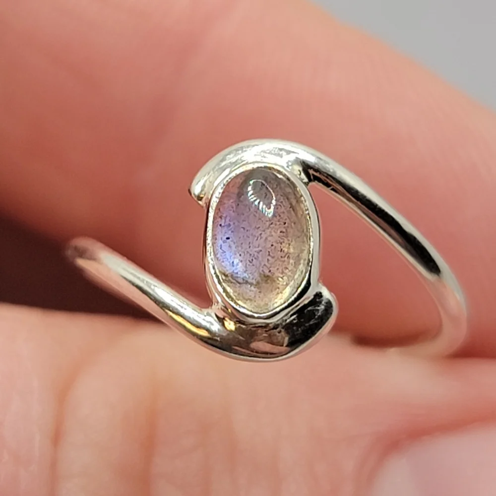 Blue Fire Labradorite 925 Sterling Silver Genuine Gemstone Ring Dainty